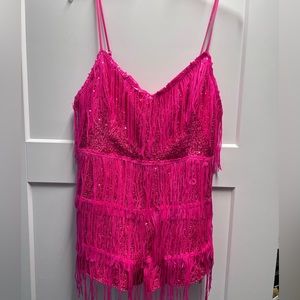Double Crazy Plus Fringe Trim Sequin Cami Romper